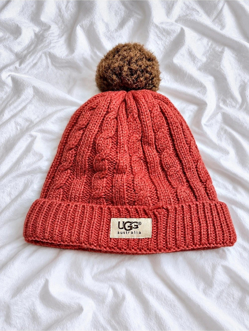 UGG Cable Knit Pom Beanie Red